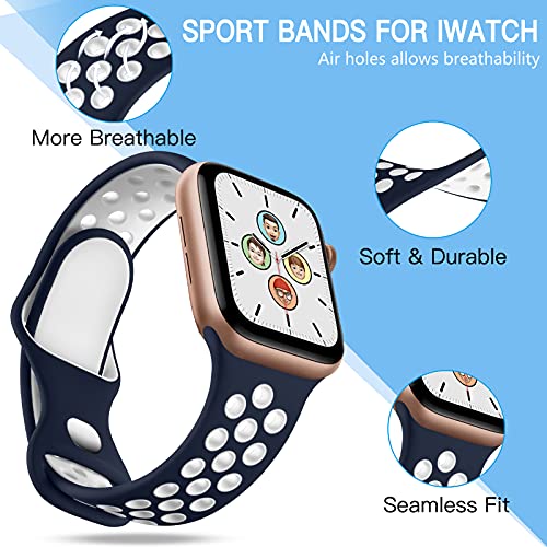 Image of Adorve 4 Pack Sport Bands for Apple Watch 49mm 41mm 40mm 38mm 45mm 44mm 42mm for Women Men, Durable Breathable Soft Silicone Replacement Wrist Strap for iWatch Ultra SE Series 8 7 6 5 4 3 2 1, S /M M /L