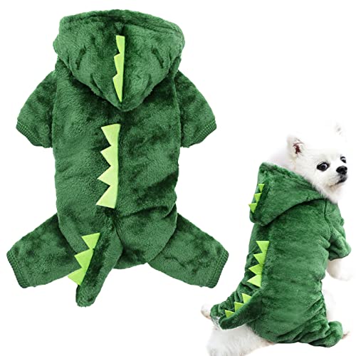 Idepet Dog Clothes Small Pet Costume Halloween Dinosaur Shark Costume Dog Clothing Puppy Outfits Funny Apparel Dressing up Party Halloween Christmas (S, Green-Dinosaur Costume)