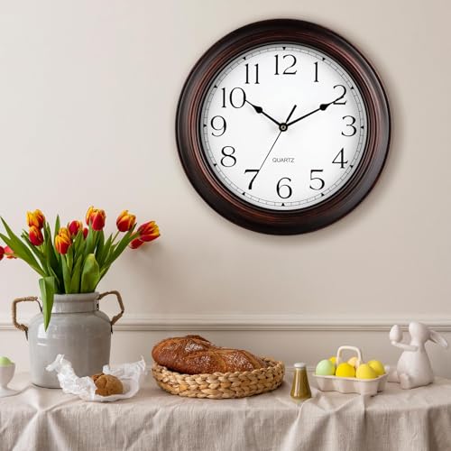 Image of KECYET Wall Clocks Battery Operated Silent Non-Ticking Wall Clock 8.5 Inch Small Vintage Retro Rustic Style Decorative for Kitchen Living Room Home Office (Bronze)