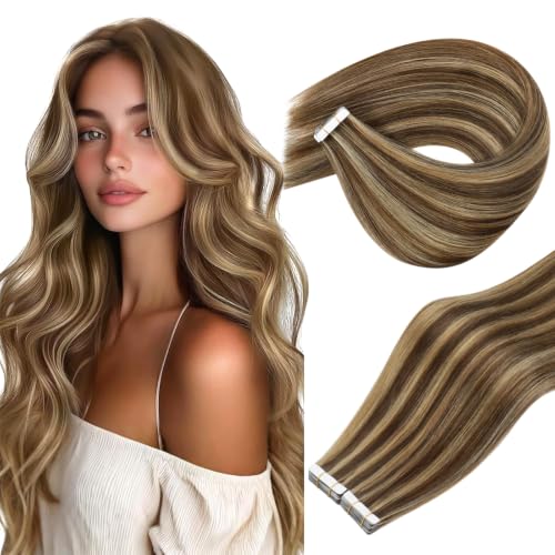 Ve Sunny Tape in Hair Extensions Human Hair Brown Highlight Blonde 50g