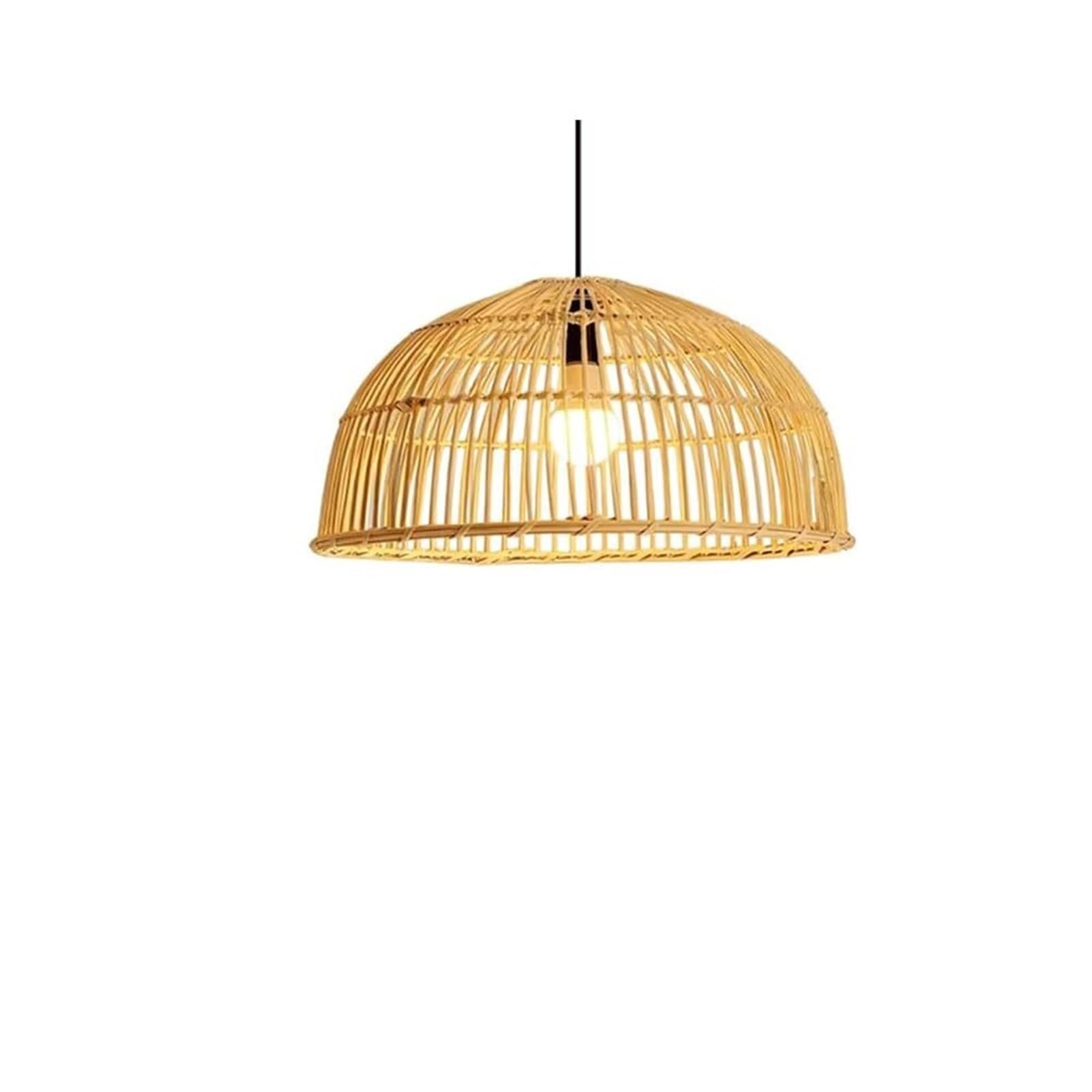 HUAYUSEDF Vintage Handmade Rattan Wicker Pendant Lamp Chandelier Hanging Light Ceiling Fixture 19.7 Inch Round Hollow Lantern for Dining Room Sunroom Restaurant Living(Natural,60cm)