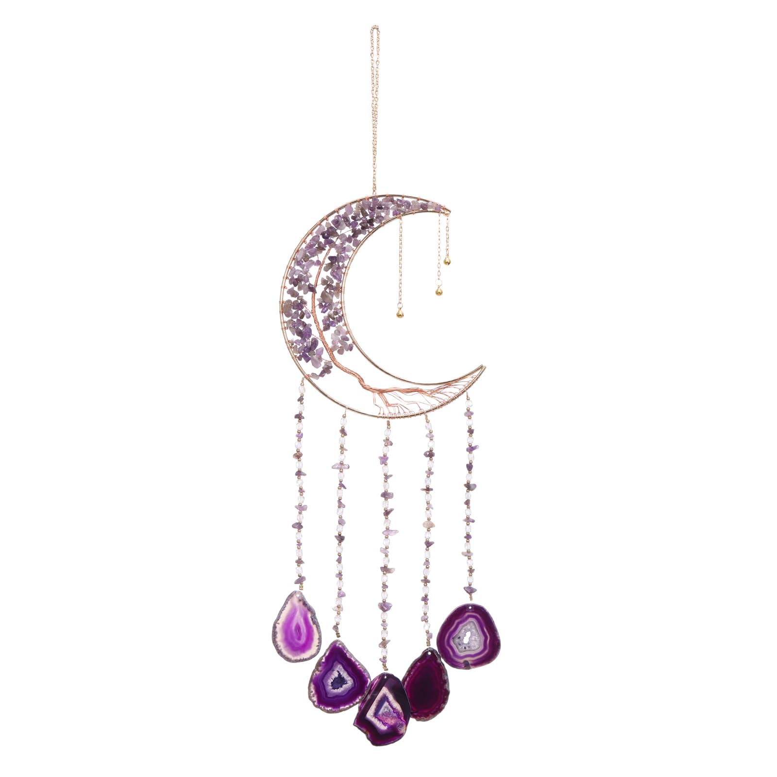 PATIKIL 24" Large Agate Gemstone Sun Dream Catcher, 7 Chakra Tree of Life Moon Crystal Stones Handmade Dreamcatcher for Adults Bohemian Bedroom Wall Hanging, Garden Decor, Purple