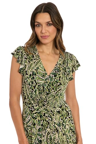 London Times Women's Flutter Sleeve V-Neck Empire Waist Maxi Dress-Full Length A-line Silhouette with Smocked Bodice Detail4