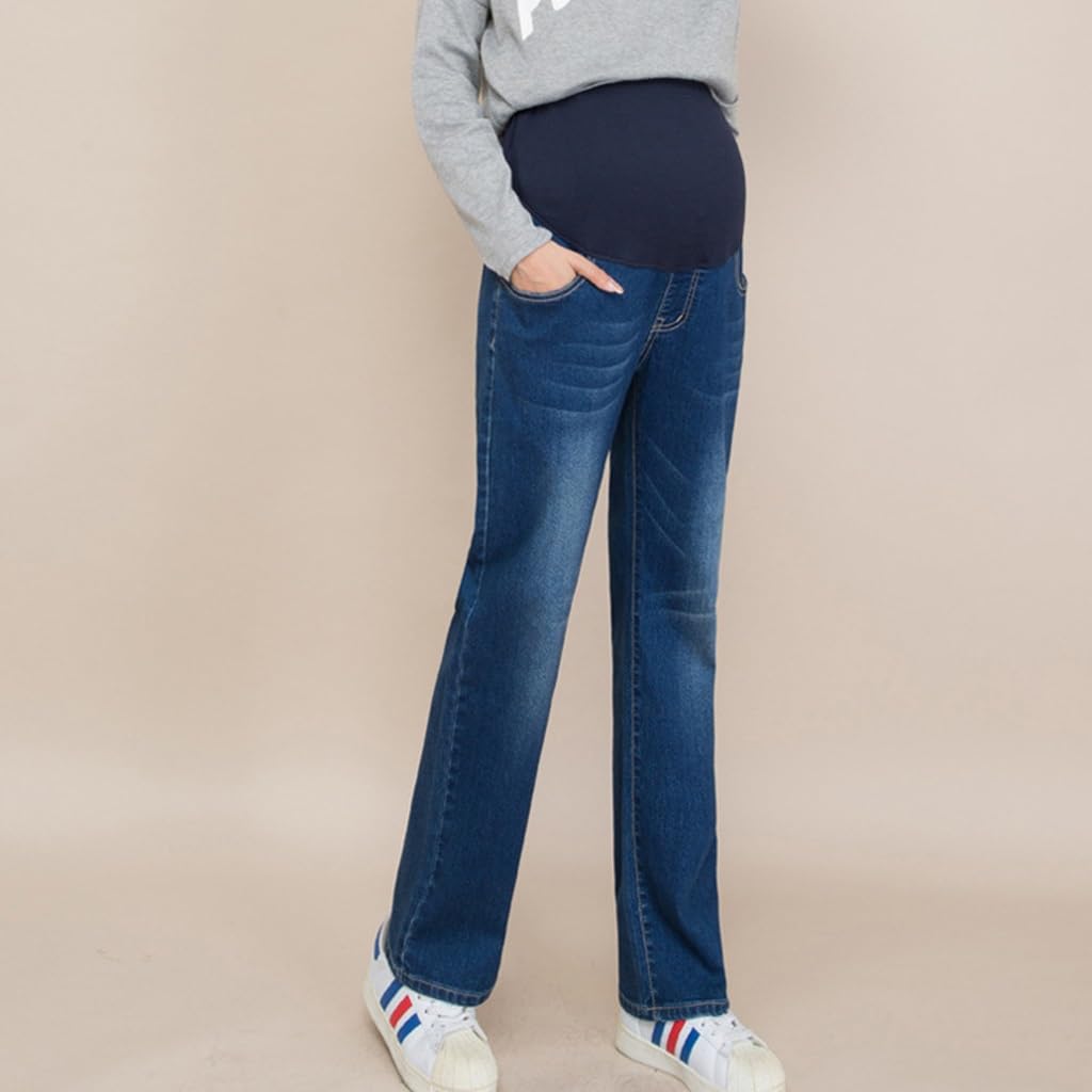 FaroLy Damen Umstandsjeans Bequeme, Lockere Schwangerschafts-Lounge-Hose mit Geradem Bein und Taschen für Den Bauch