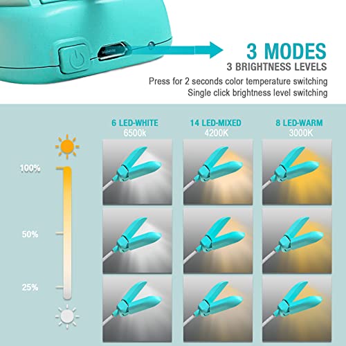 Image of Vekkia 14 LED Rechargeable Book Light for Reading at Night, Eye-Care Reading Light for Books in Bed, 180 Adjustable, Clip on Lamp, 3 Color Temperatures, Lightweight, Present for Reader