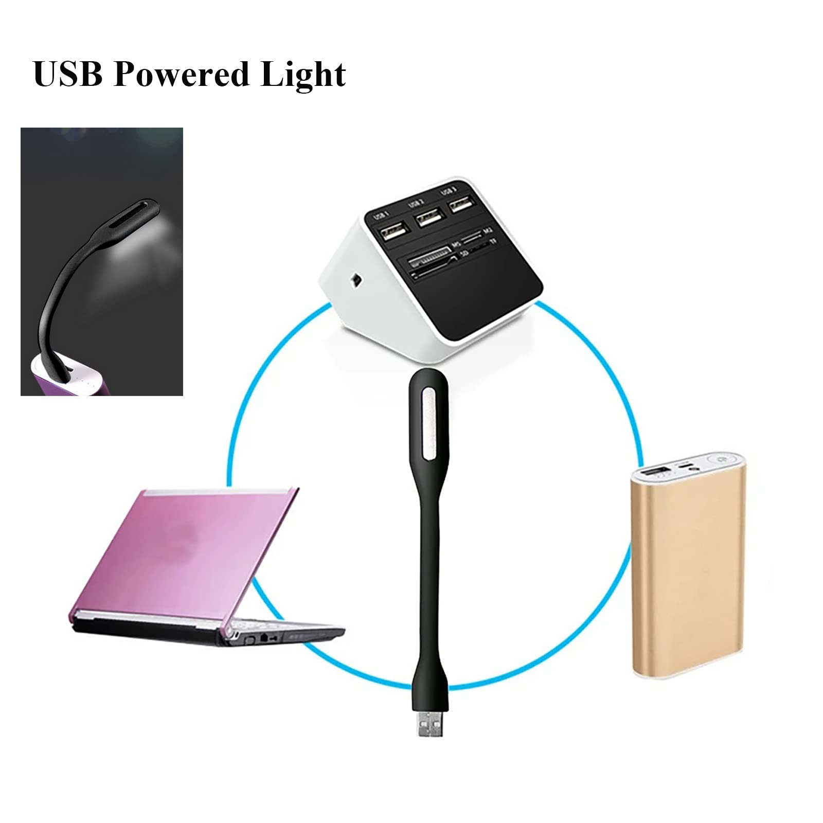 Mini luce flessibile, portatile, USB, lampada notturna a LED per lettura, per PC, laptop, computer, notebook, power bank, confezione da 2 (nero)