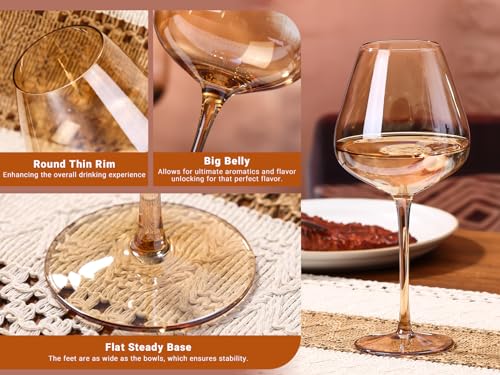 Physkoa Dark Amber Wine Glasses Set Of 6-18Oz Long Stemmed Brown Wine Glasses,Hand Blown Africa American Wine Glasses.Wine Gifts For Birthday,Wedding thumb #4