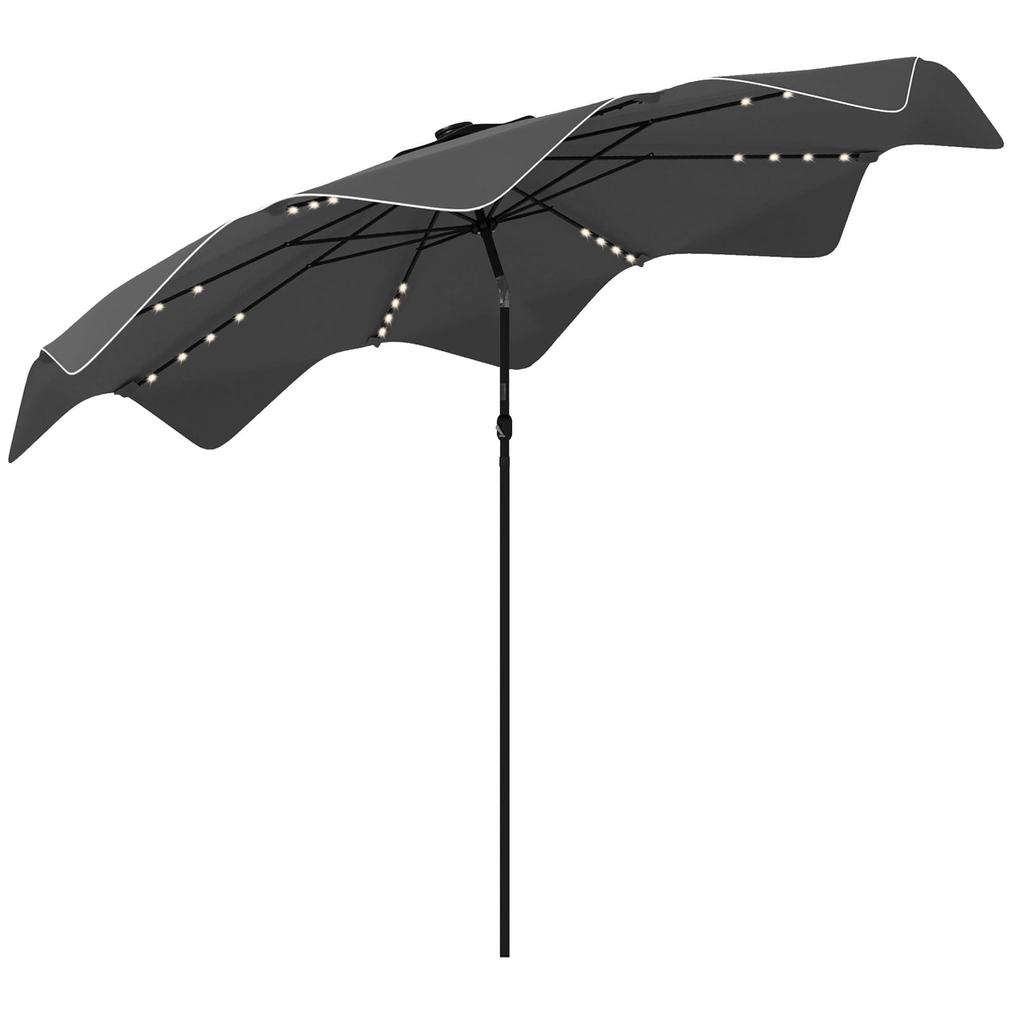 Outsunny Sombrilla de Jardín Ø292x248 cm Parasol de Terraza Manual con 32 Luces LED Solares 8 Varillas Impermeable y Rejillas de Ventilación para Patio Balcón