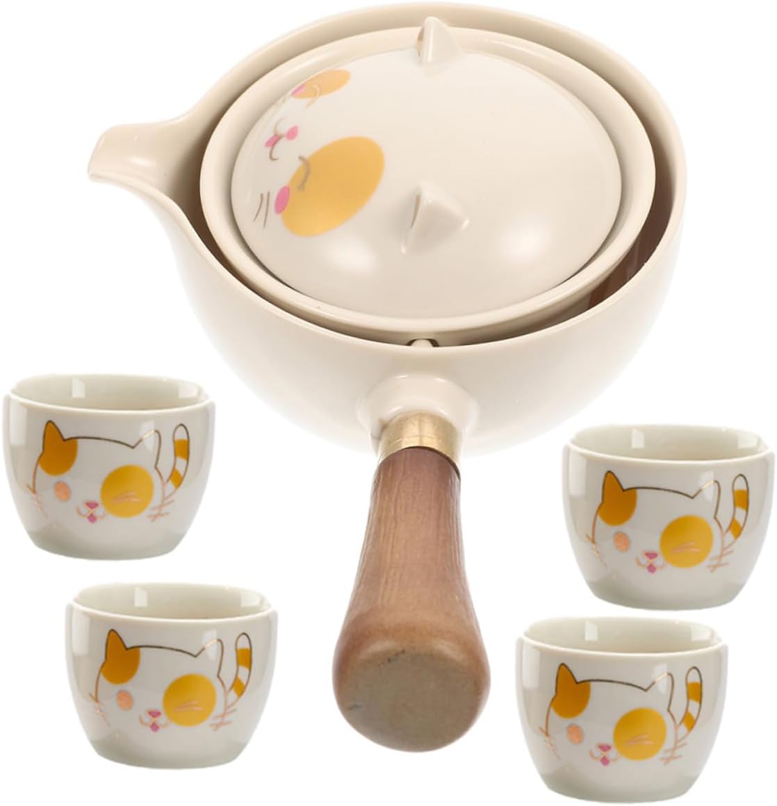 SOLUSTRE Portable Automatic Ceramic Tea Set with Teapot and Four Cups, Travel-friendly Chinese Tea Serving Kit for Loose Leaf Brewing, Compact Gongfu Teaware for Home and Outdoor Use