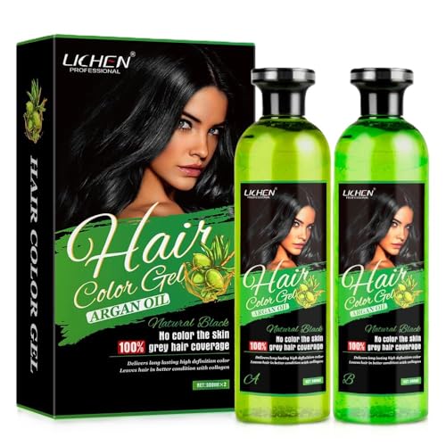 Lichen Organic Black Hair Color Gel for Women and Men with Argan Oil | Ammonia-Free, Damage-Free I 100% Natural Grey Hair Coverage I 500ml + 500ml