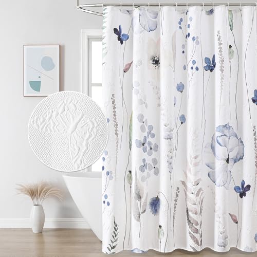 QiyI Watercolor Wildflowers Shower Curtain, Minimalist Grey Poppies Cloth Bath