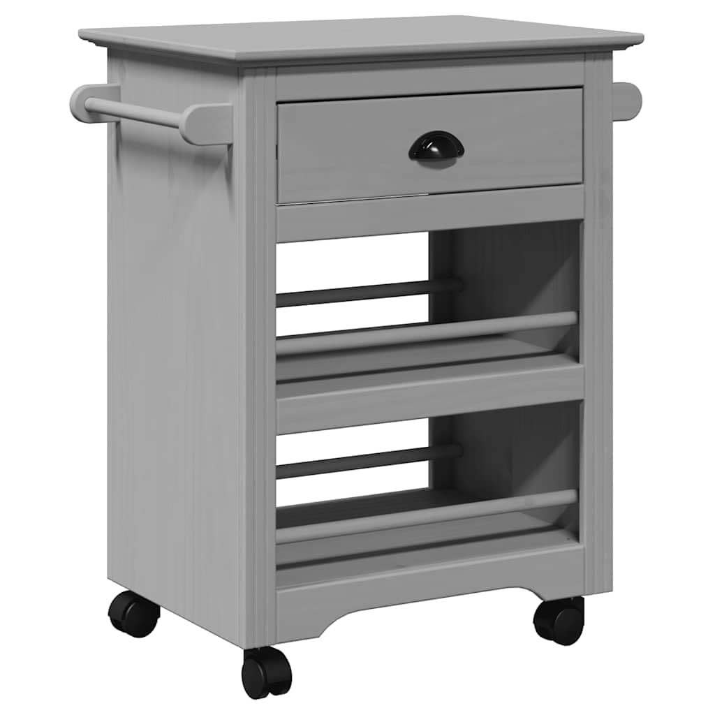 Chariot de cuisine en bois de pin gris avec tiroir fonctionnel
