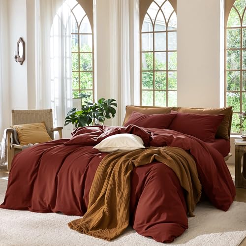 Image of MooMee Duvet Cover Set 100% Washed Cotton Linen Like Cal King | Relaxed Linen-like Texture. Soft, Breathable & Long-lasting Comfort. Lightweight. Hidden Zipper with 8 Interior Corner Ties