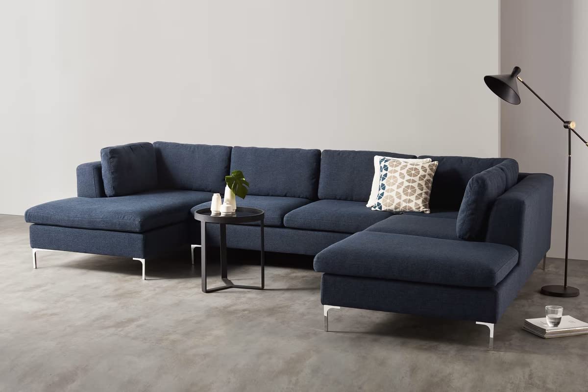 Smith U Shape 7 Seater Corner RHS Fabric Sofa Set in Dark Blue Color for Living Room, Couch Sofa for Living Room, Seven Seater Sofa-image-12