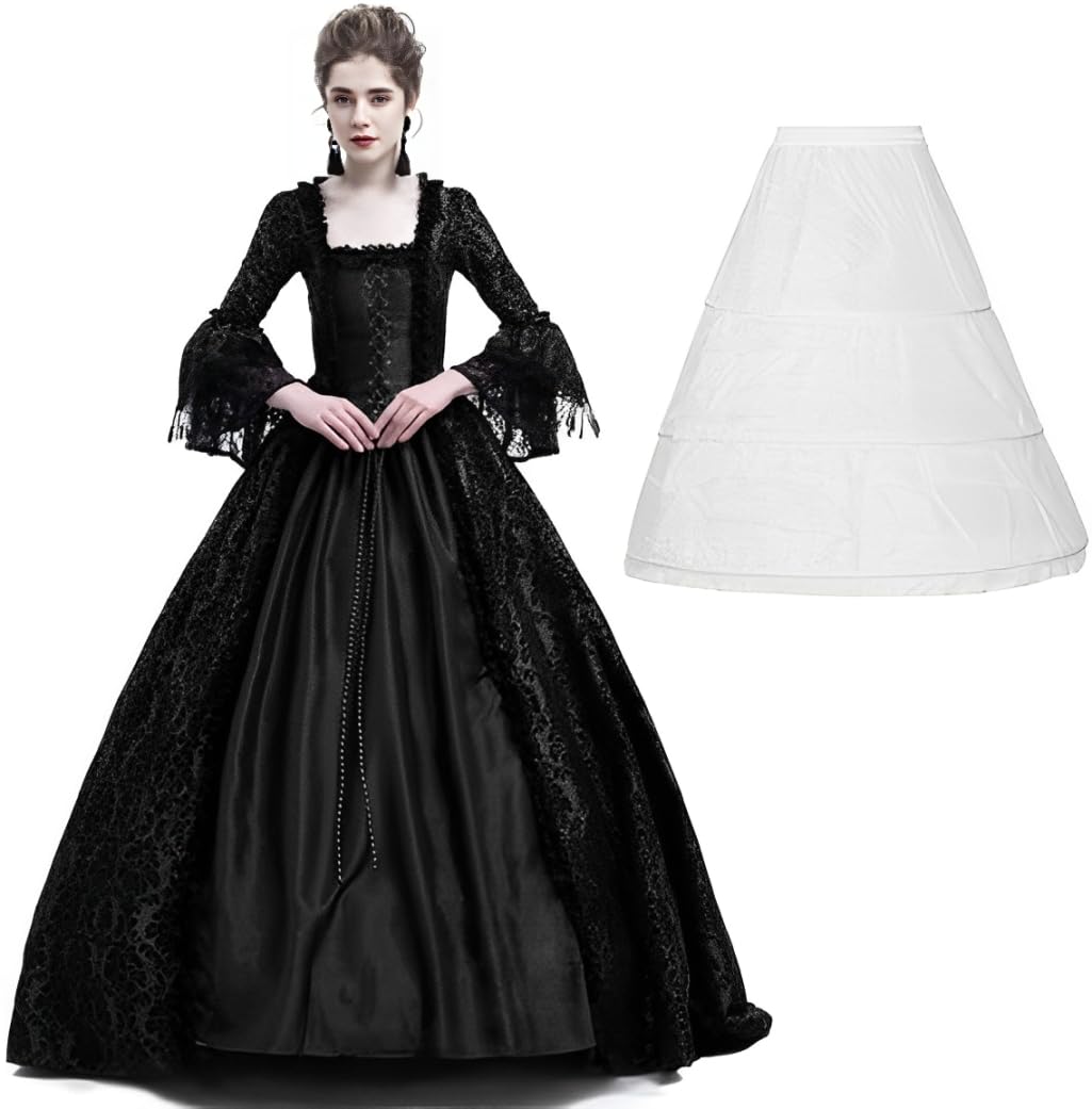CAMDOM Viktorianische Kleider für Frauen Vintage Court Maskerade Kleid Mittelalter Gothic Lolita Party Swinging Abendkleid mit Petticoat