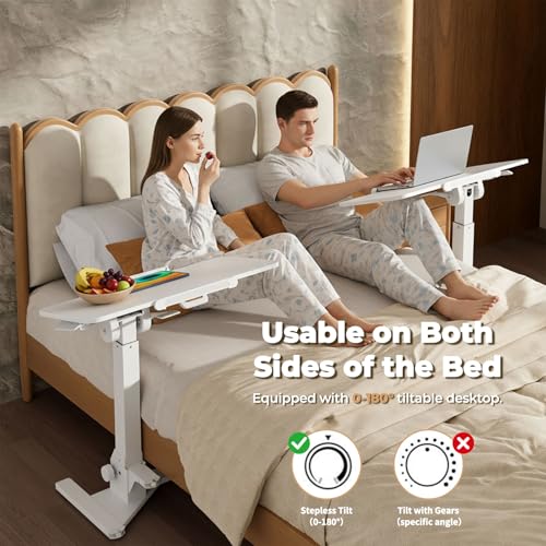 Image of JOY worker Foldable Mobile Standing Desk, 180 Tiltable Overbed Bedside Table with 4 Lockable Wheels, 31.5 inch Height Adjustable Rolling Laptop Desk for Home & Hospital Use, Easy Storage, White