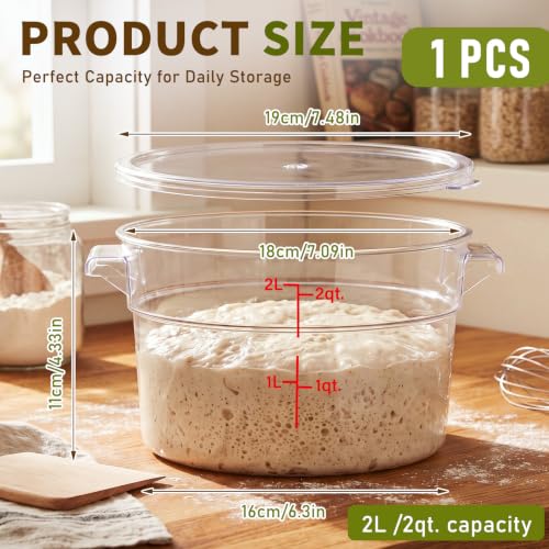Image of Ziliny 1 Pcs 2 Qt Dough Proofing Container with Lid and Red Scale, Clear