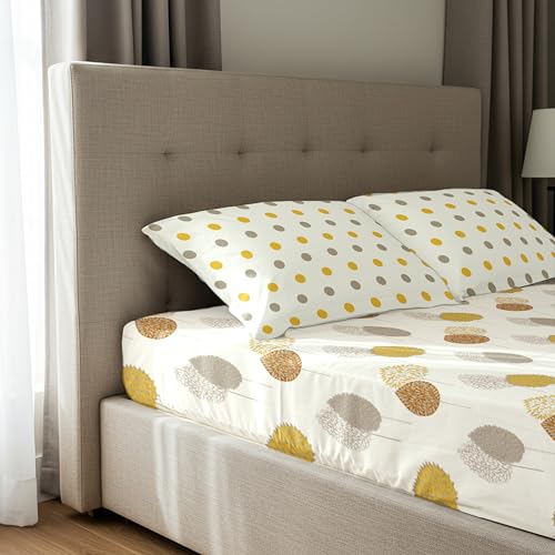 Image of Urban Space 200 TC 100% Cotton Elastic Fitted Bedsheets King Size with 2 Pillow Covers, Pure Cotton Fitted bedsheets for King Size Bed (D Mustard, Size 78 x 72 inches)