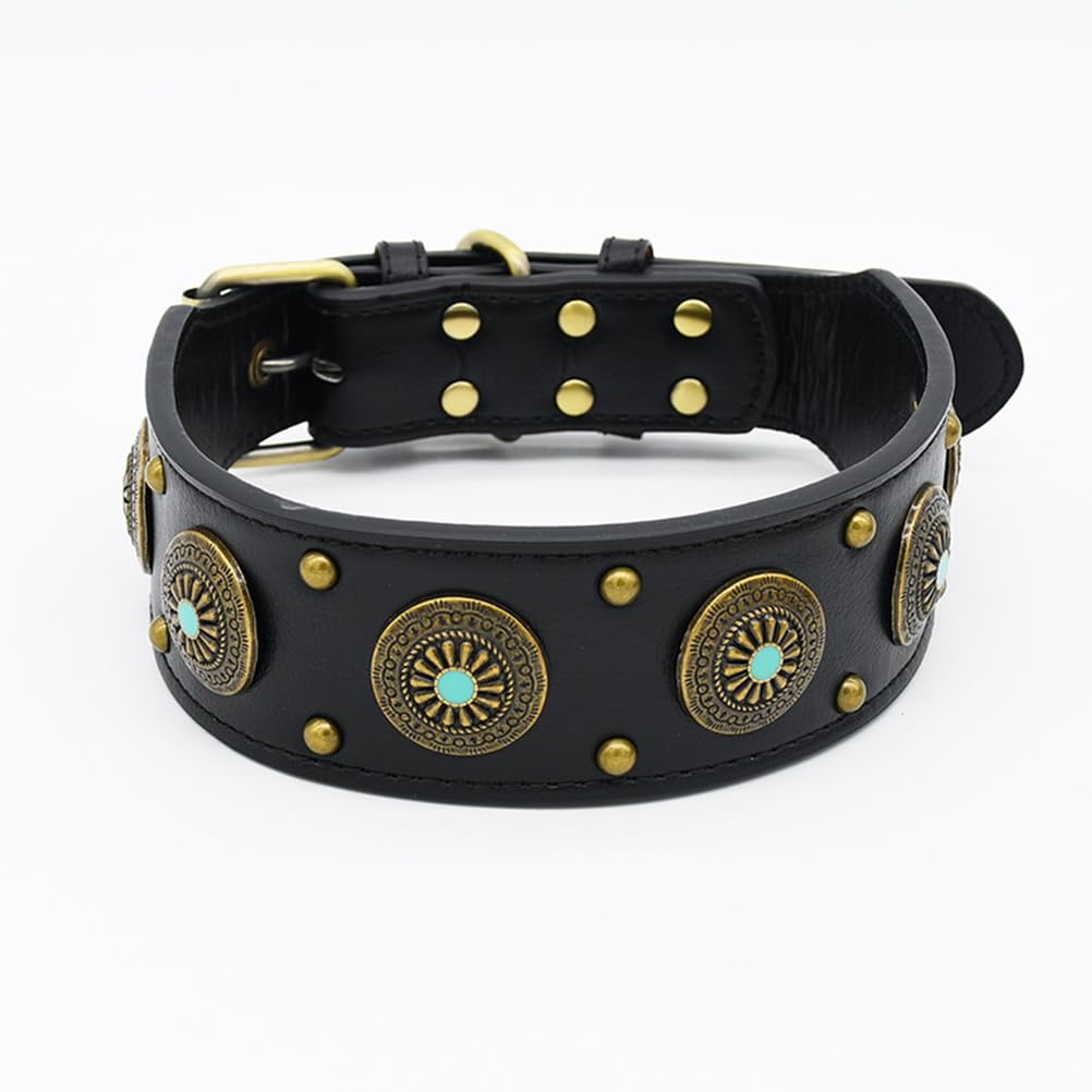 Collier pour chien en cuir noir L pour grand chien de 15kg à 40kg