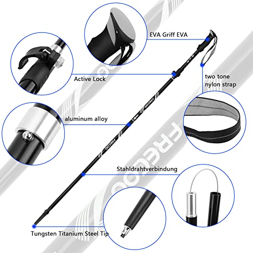 FRECOO Nordic Walking Stöcke, Wanderstöcke Faltbar verstellbar 110-130cm,7075 Aluminium Wanderstock mit Wasserfeste… - Image 3