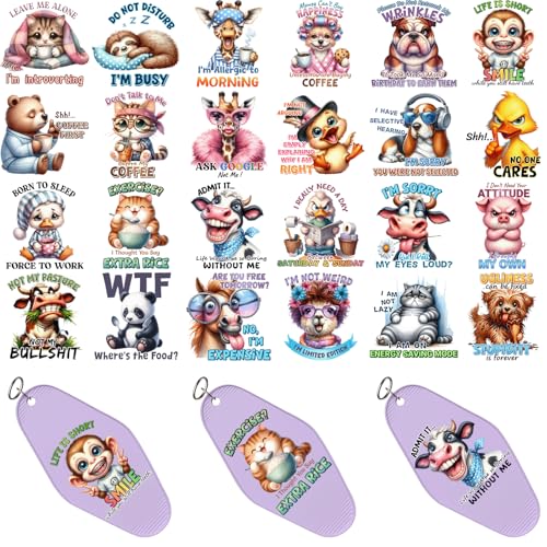 CHNVICK 48PCS UV DTF Keychain Transfer, Satire UV DTF wrap with Bright Colors and Beautiful Design for Keychain, Laptop, Greeting Card Decoration