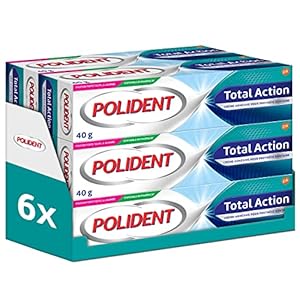 Polident Total Action fixeercrème, voor gedeeltelijke of complete tandprothese, zonder smaak, 6 x 40 g