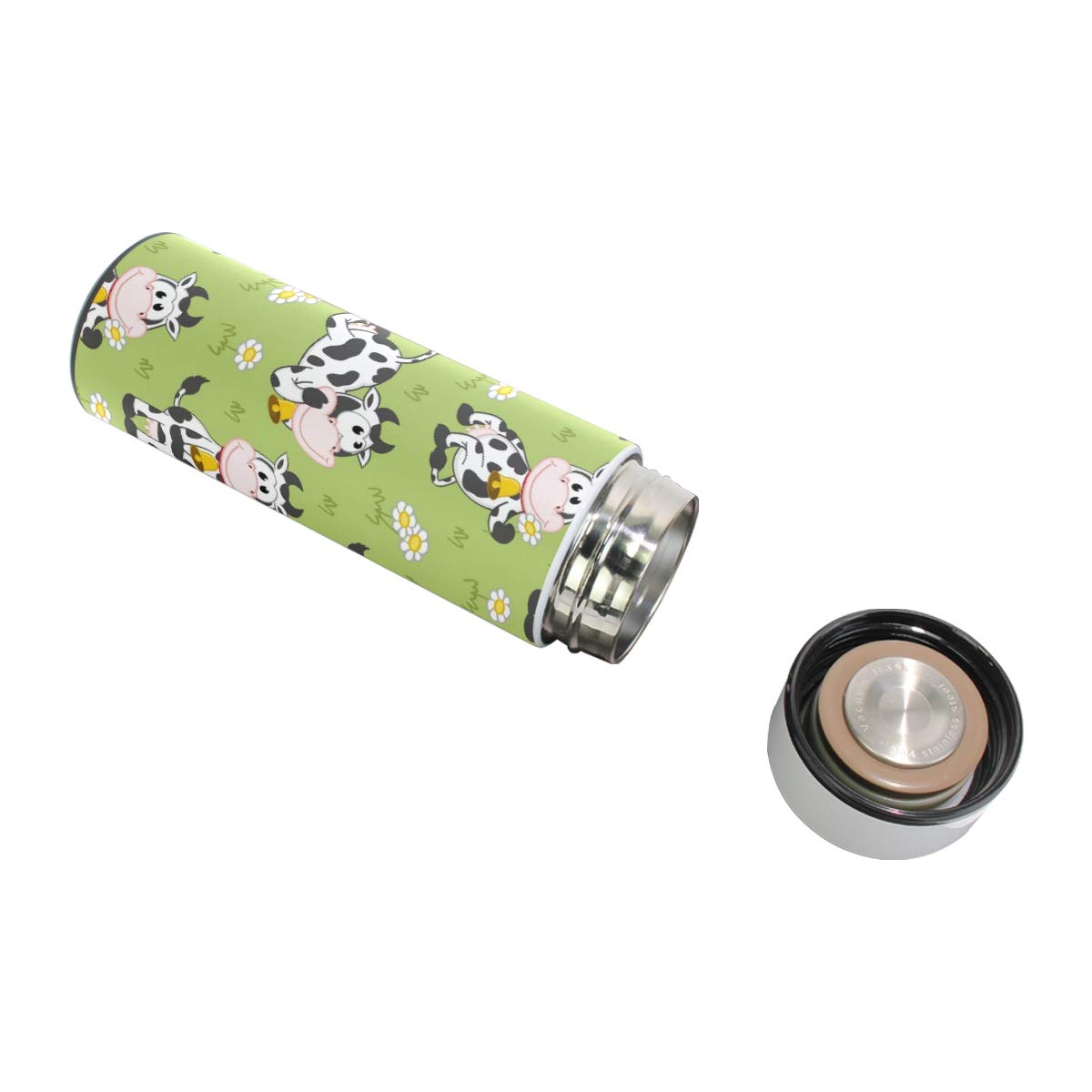 Borraccia Termica Bambini In Acciaio Inox 590ml Con Motivo Mucca, Coperchio A Cannuccia, Isolata, A Prova Di Perdite