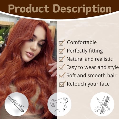 Long Auburn Wig for Women 26 Inch Middle Part Wavy Women Charming Wigs Realistic Natural Looking Synthetic Heat Resistant Fiber Wig for Daily Party Use - Image 3