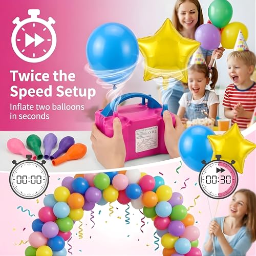 Image of YourVendor Electric Balloon Pump, Dual Nozzle, Inflates 2 Balloons in Seconds, Pink, for Parties
