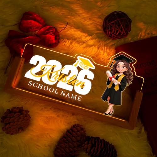 Image of Custom Name Plate for Desk, Personalized Light Up Acrylic Desk Name Plate, Personalized Graduation Gifts 2026 for Him Her, Class of 2026 Graduate Gift, High School College Grad Gift (Graduation Girl)