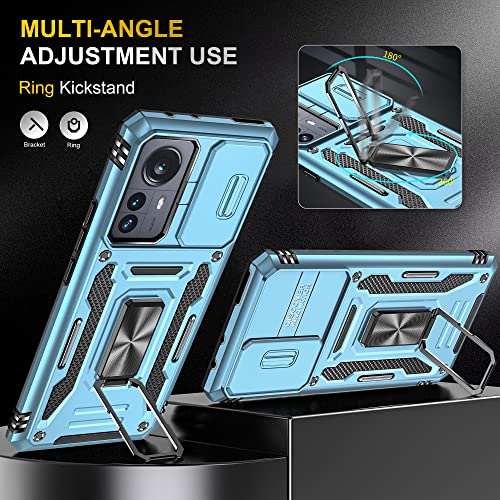 Image of Slide Camera Cover with Ring Holder Mobile Phone Case Cover for Xiaomi 12 Pro /Mi 12 Pro (Blue)