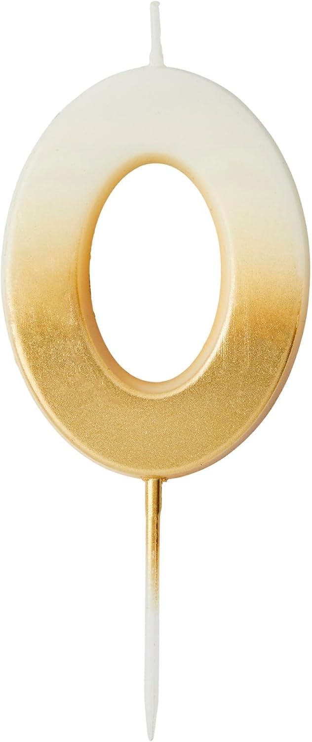 Gold Ombre Number 0 Birthday Candle, Gradient Gold Cake Candle