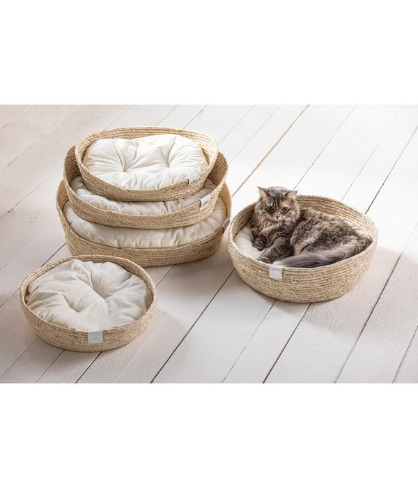 Dehner Premium Lovely Kuschelbett Guter Schlaf, Ø 45 cm, Höhe 13 cm, Naturmaterial/Plüsch, weiß/beige