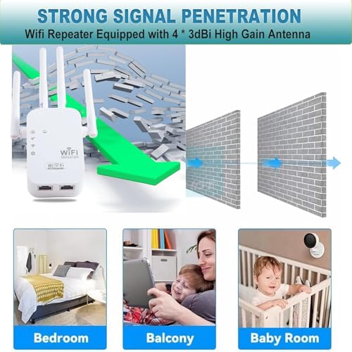 WiFi Booster Range Extender 1200Mbps, WiFi Signal Amplifier Dual Band 5GHz & 2.4GHz, 4 Antennas WIFI Signal Booster Repeater with Ethernet Port, Wireless Internet Booster/Hotspot with Wider Coverage - Image 3