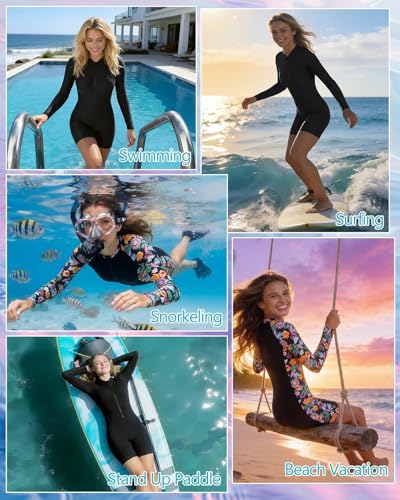 Image of Century Star UPF 50+ Modest Long Sleeve Swimsuits for Women Bathing Suit Rash Guard Surfing One Piece High Neck Swimwear