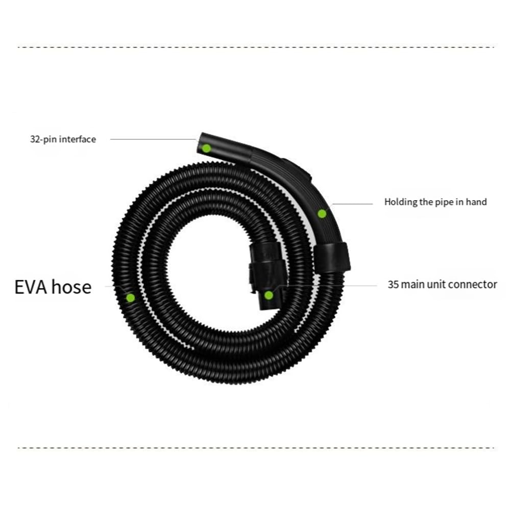 Tubo Flessibile di Alta qualità con Filettatura Interna da 32 Mm, Lunghezza 1,85 Metri, Ugello Nero QW12T-07K, Accessori per Aspirapolvere QW12T-05E