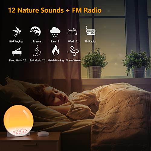Sunrise Alarm Clock, Wake Up Light With Bed Shaker, Fm Clock Radio With Sunrise Simulation, Dual Alarms, Snooze, 12 Color Atmosphere Lamp, 12 Natural Sounds For Heavy Sleepers Adults Kids Bedrooms #TOP3