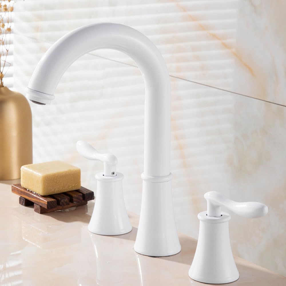 盆地蛇口3穴スイベル盆地蛇口スプリットダブルハンドル真鍮バスルームシンク蛇口3ホールホワイト