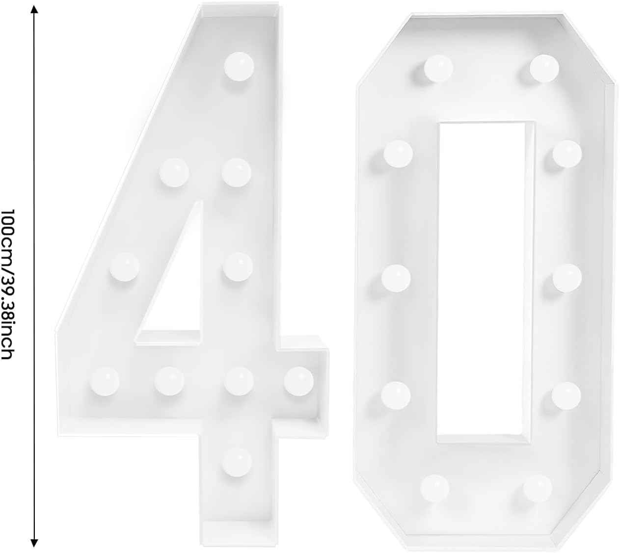 40 Light Up Number, 39.37in Floor Standing KT Board LED Warm Light Up Numbers for Birthday Decorations, 40th Birthday Party Decoration for Anniversary Party Decor (40)
