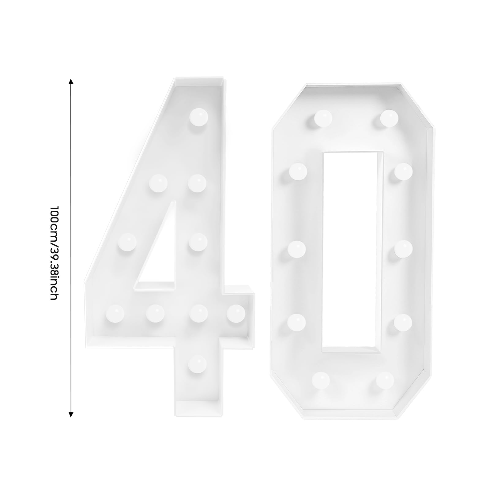 Lampada a LED con numeri illuminati, bianco caldo con 20 lampadine, decorazione per 40° compleanno, uomo e donna, per festa di compleanno, decorazione per matrimonio, funzionamento a