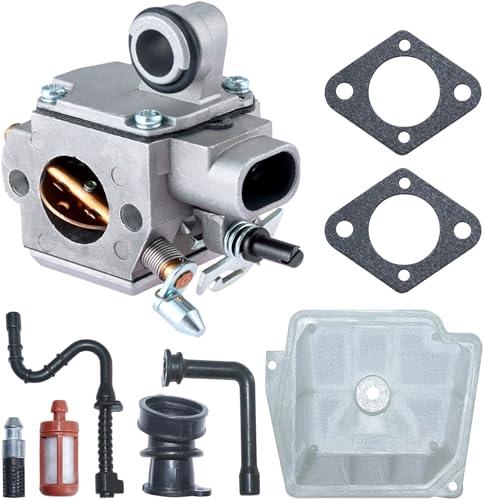 Kit de Carburador para STIHL MS361 y MS341 Motosierra, AUMEL Carburador + Juntas + Filtro de Aire + Filtro de Aceite + Manguera de combustible Accesorios MS361 Repuestos 9 en 1