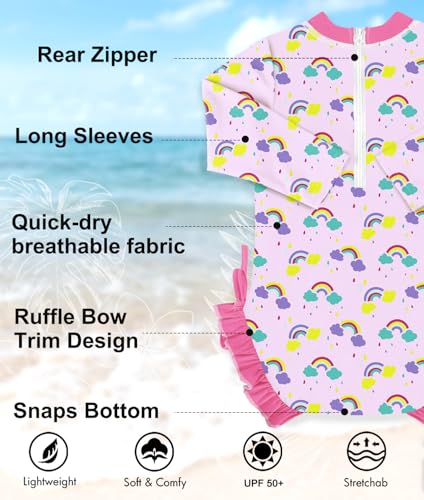 Image of BesserBay Baby Girl Swimsuit UPF 50+ Long Sleeve Zipper Snaps Bottom One Piece Rash Guard 0-36 Months