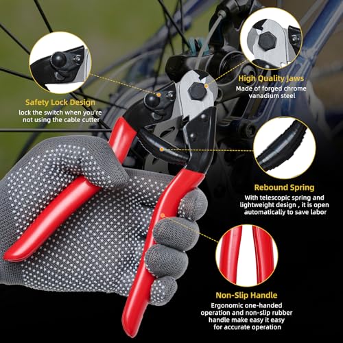TFUTLT 99 Pcs Stainless Steel Bike Cable Cutter,Bike Brake Cable and Housing Set,Bike Shifter Cable Housing Set with Bike Cable End Caps,Copper Sleeves and O-Rings Kit for Mountain Road Bike