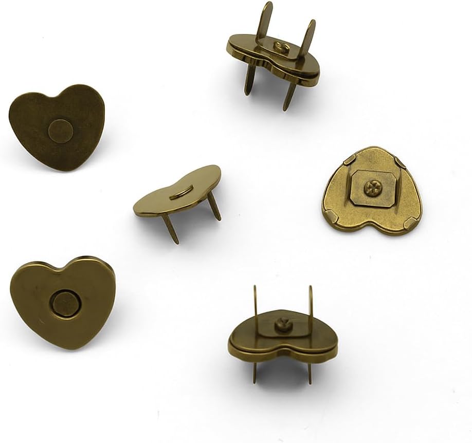 3dancraftit Heart Shape Magnetic Snaps Bag Button Purse Leather Closures for Sewing Purse Bag Clutch Wallet 19mm X 18mm 3/4" x 3/4" Anti Brass F21