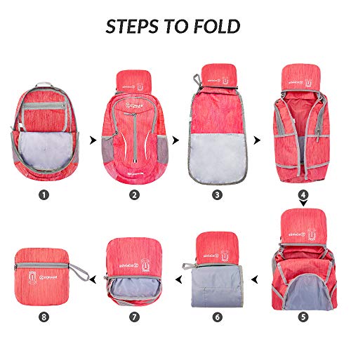 ZOMAKE 25L Ultra Lightweight Packable Backpack, Foldable Hiking Backpacks Water Resistant Small Folding Daypack for Travel(Red) by ZOMAKE - Image 6