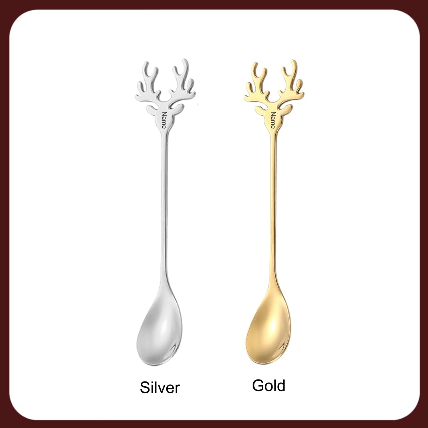 Personalized Christmas Deer Coffee Spoons,Custom Name Xmas Theme Dessert Spoon,Tiny Tea Spoons，Stainless Steel Stirring Spoon,Dessert Spoon Party Table Decorations