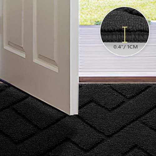 hicorfe Indoor Door Mat,20"x32"Non Slip Door Mats,Front Back Doormat Rubber Backing,Absorbent Resist Dirt Floor Mats Low-Profile Entrance Rug Washable Inside Entryway(Black) - 4