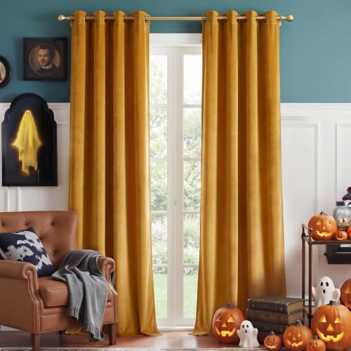 NICETOWN Gold Brown Velvet Textured Curtain Panels W52 x L84