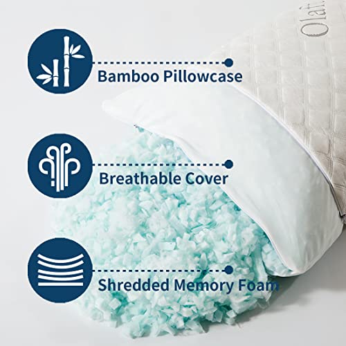 Olaftin Shredded Memory Foam Pillows 2 Pack Queen Size Bamboo Cooling Support Bed Pillows For Sleeping Adjustable Pillow #TOP2