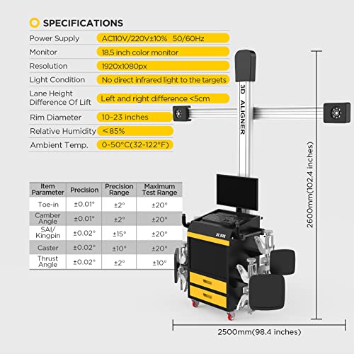 Qpking 3D Wheel Aligner Xc505 Wheel Alignment & Balancing Tools Tire Repair Tool Full Measurement System 4 Wheel Alignment Tool Multilingual Support 110V/220V All-In-One Cabinet Wheel Aligner Tool #TOP1